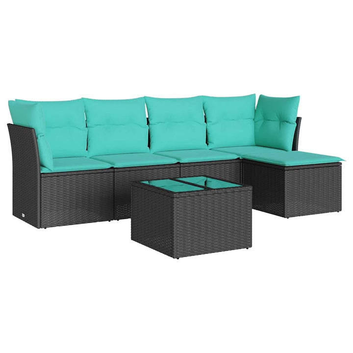 sofasæt til haven 6 dele med hynder polyrattan sort