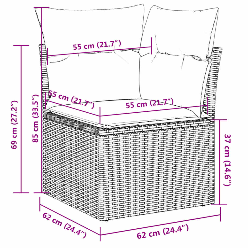 sofasæt til haven 6 dele med hynder polyrattan sort