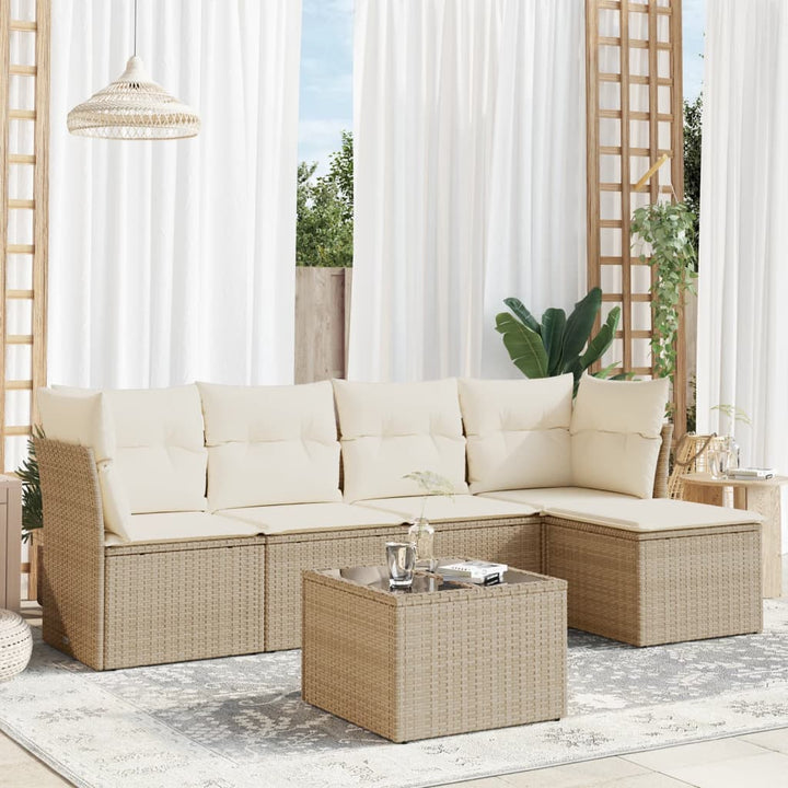 sofasæt til haven 6 dele med hynder polyrattan beige