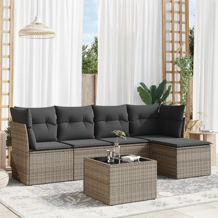 sofasæt til haven 6 dele med hynder polyrattan grå