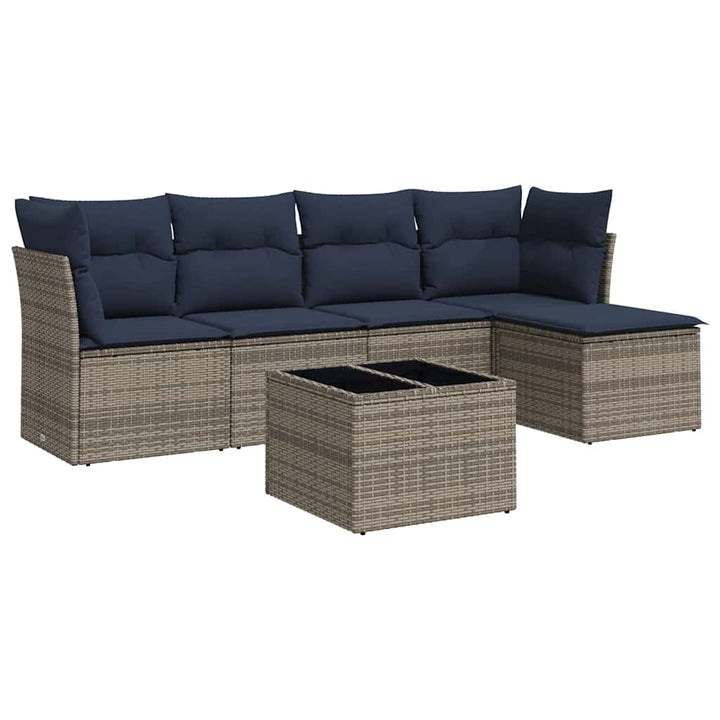 sofaesæt til haven 6 dele med hynder polyrattan grå