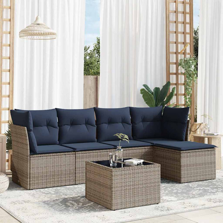 sofaesæt til haven 6 dele med hynder polyrattan grå