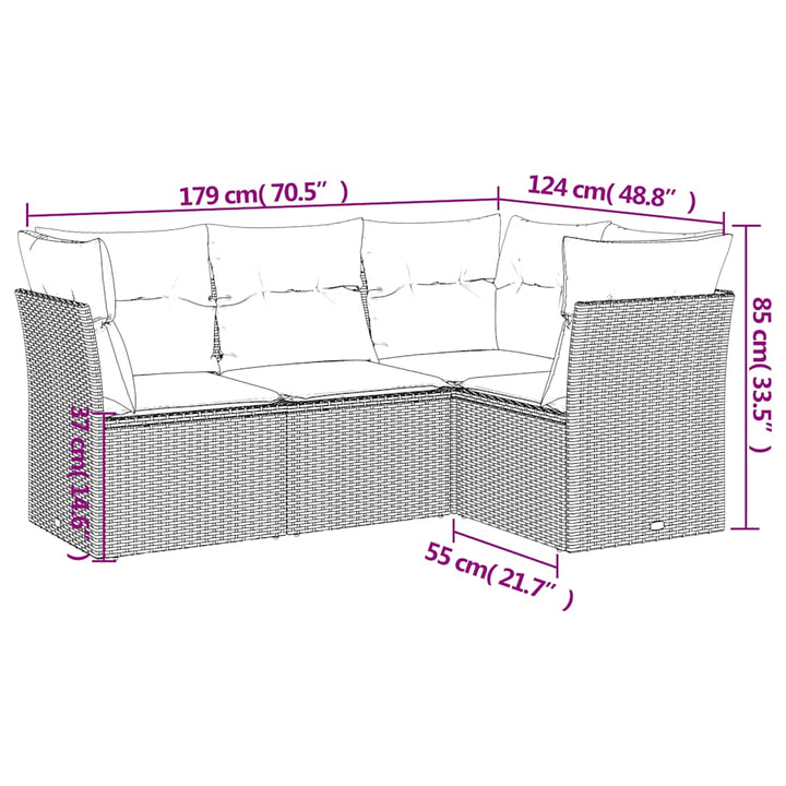 sofasæt til haven 4 dele med hynder polyrattan sort