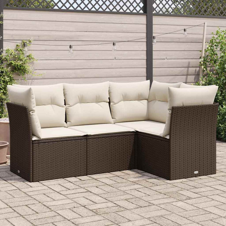 sofasæt til haven 4 dele med hynder polyrattan brun