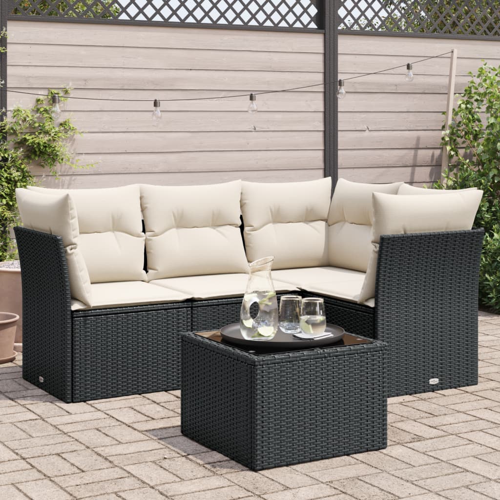 sofasæt til haven 5 dele med hynder polyrattan sort