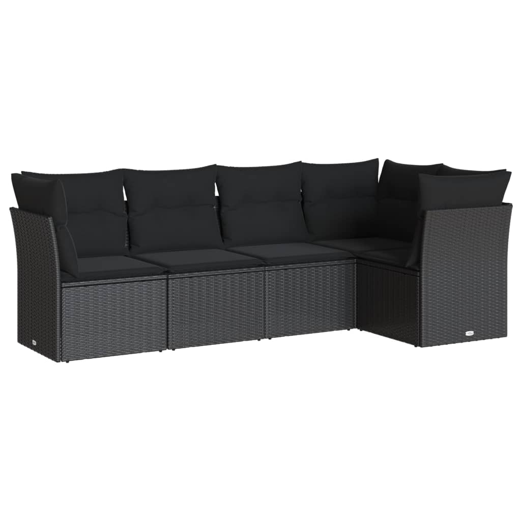 sofasæt til haven 5 dele med hynder polyrattan sort