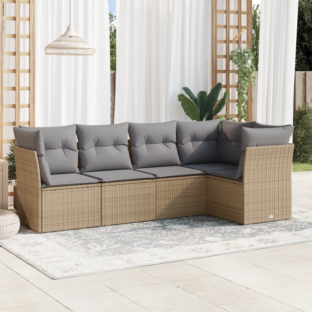sofasæt til haven 5 dele med hynder polyrattan beige