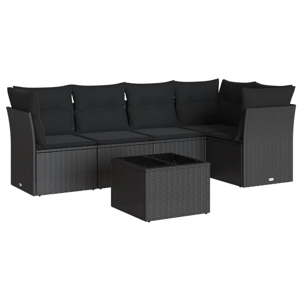 sofasæt til haven 6 dele med hynder polyrattan sort