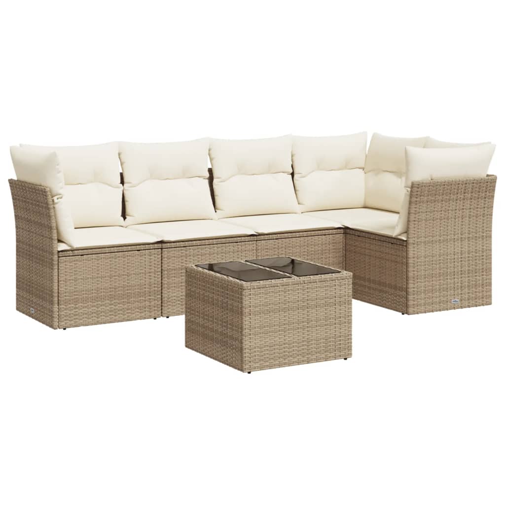 sofasæt til haven 6 dele med hynder polyrattan beige