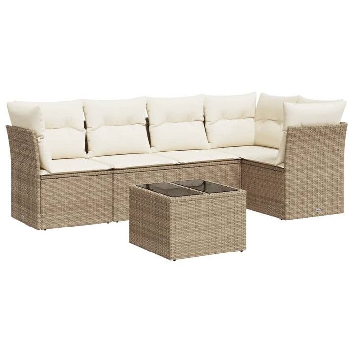 sofasæt til haven 6 dele med hynder polyrattan beige
