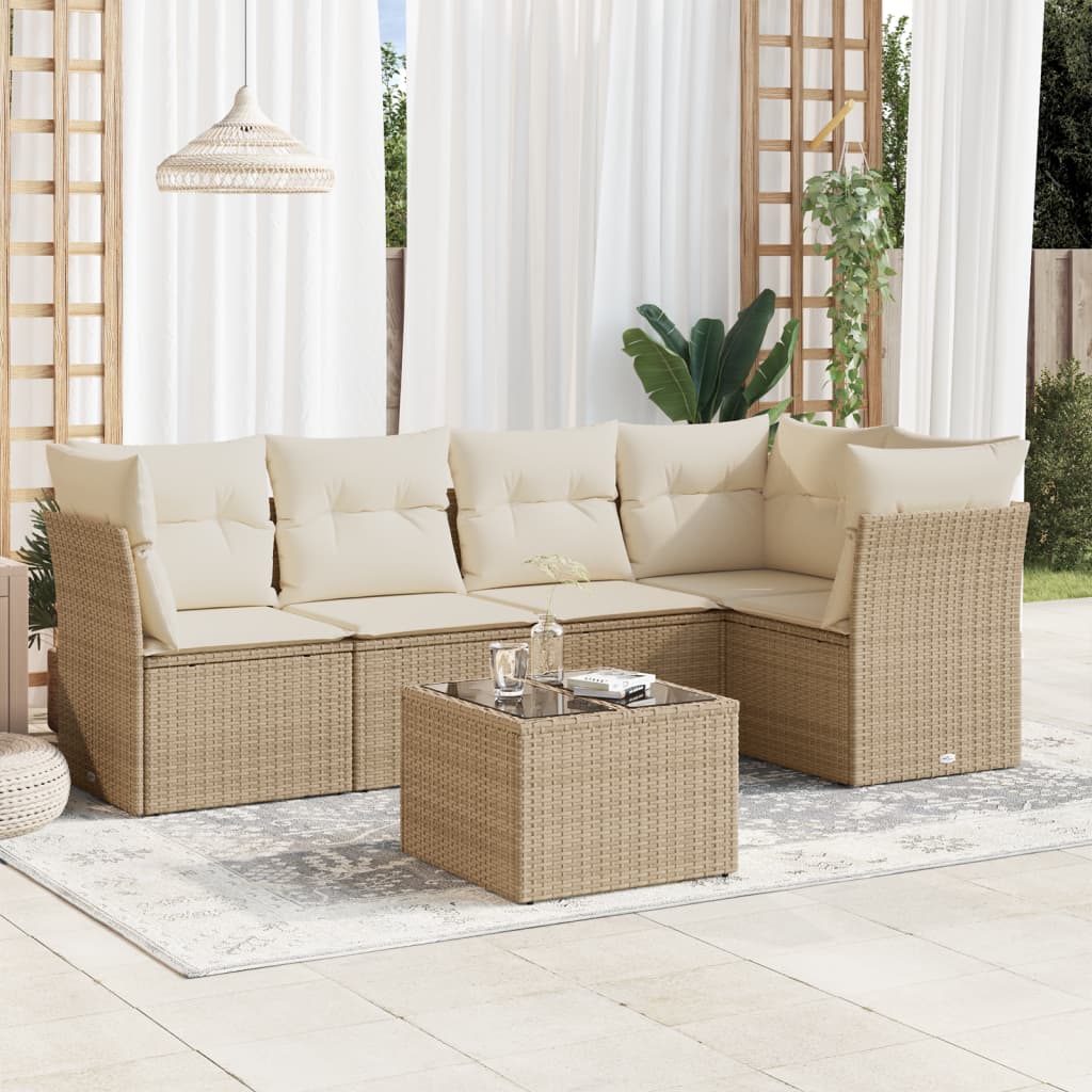 sofasæt til haven 6 dele med hynder polyrattan beige