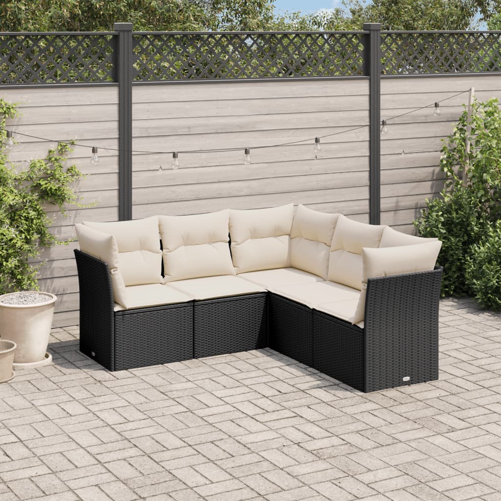 sofasæt til haven 5 dele med hynder polyrattan sort