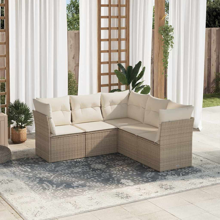sofasæt til haven 5 dele med hynder polyrattan beige