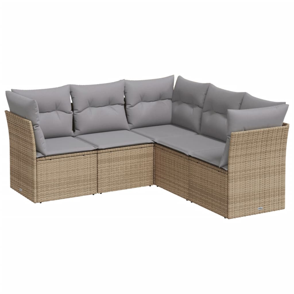 sofasæt til haven 5 dele med hynder polyrattan beige