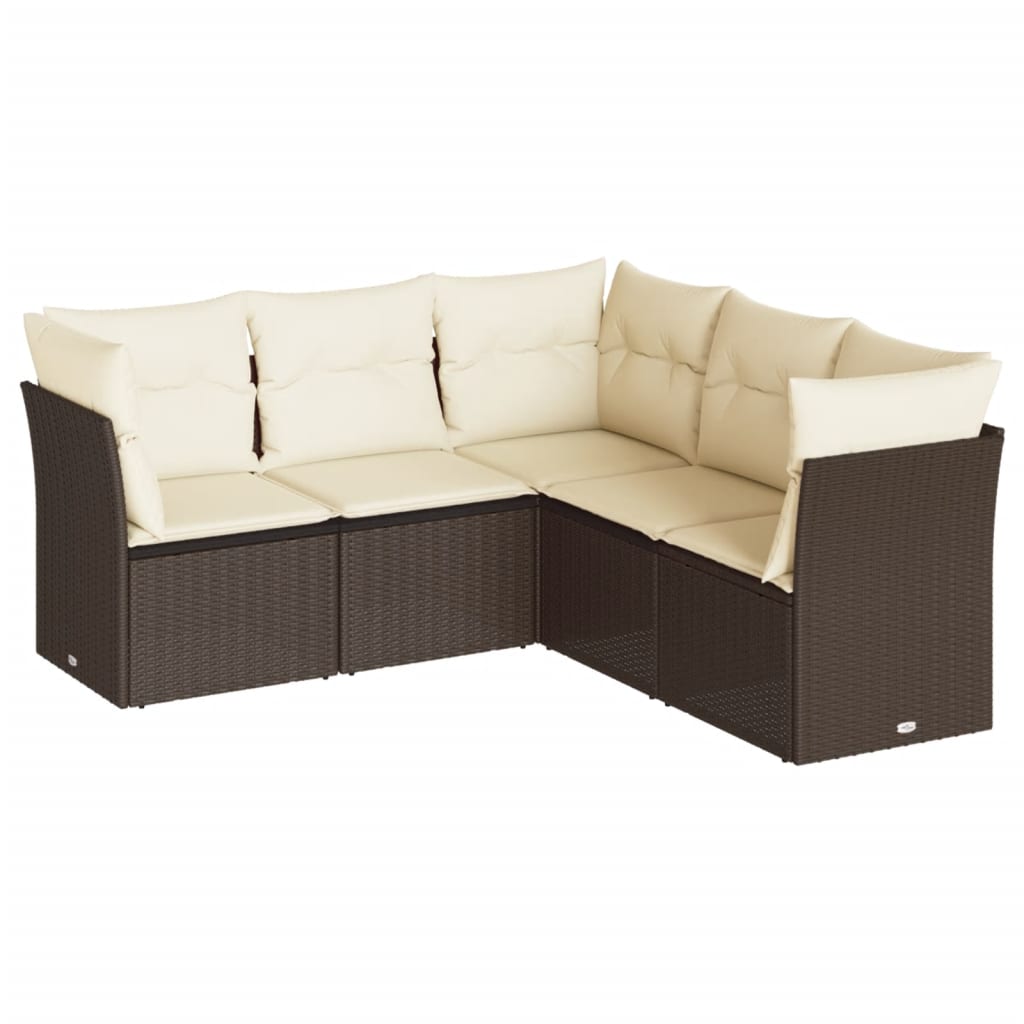sofasæt til haven 5 dele med hynder polyrattan brun