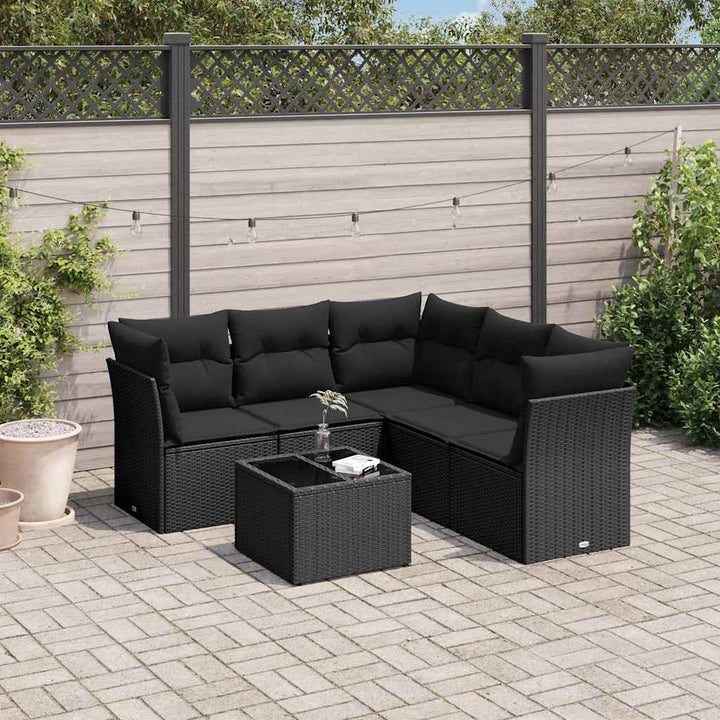 sofasæt til haven 6 dele med hynder polyrattan sort