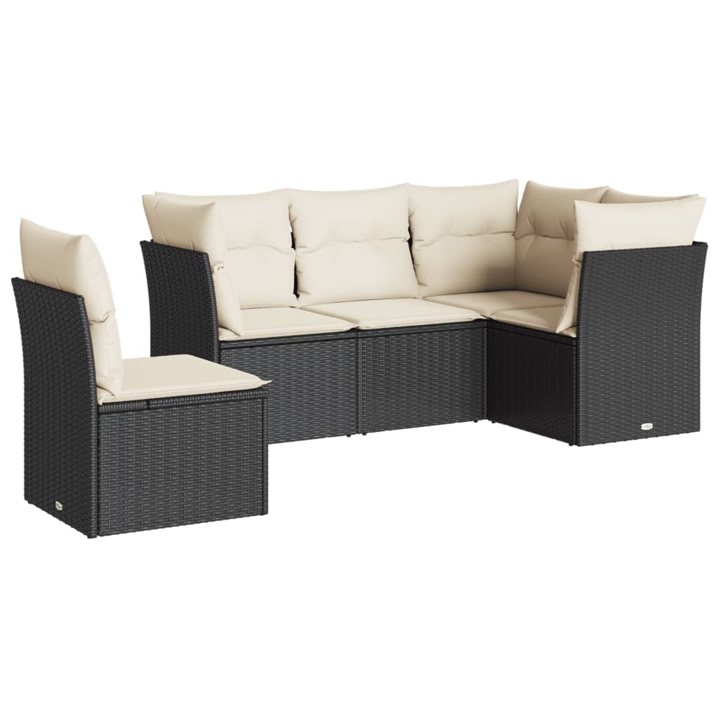 sofasæt til haven 5 dele med hynder polyrattan sort