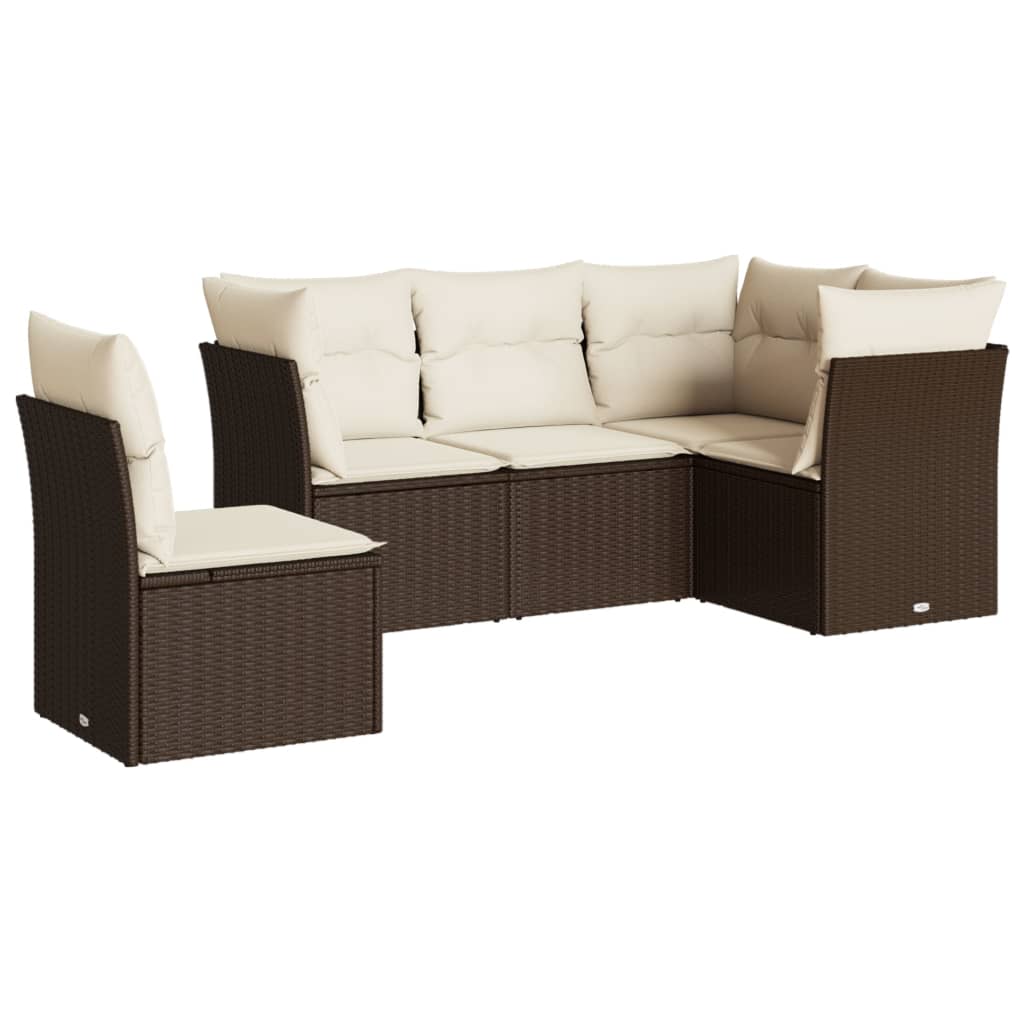 sofasæt til haven 5 dele med hynder polyrattan brun
