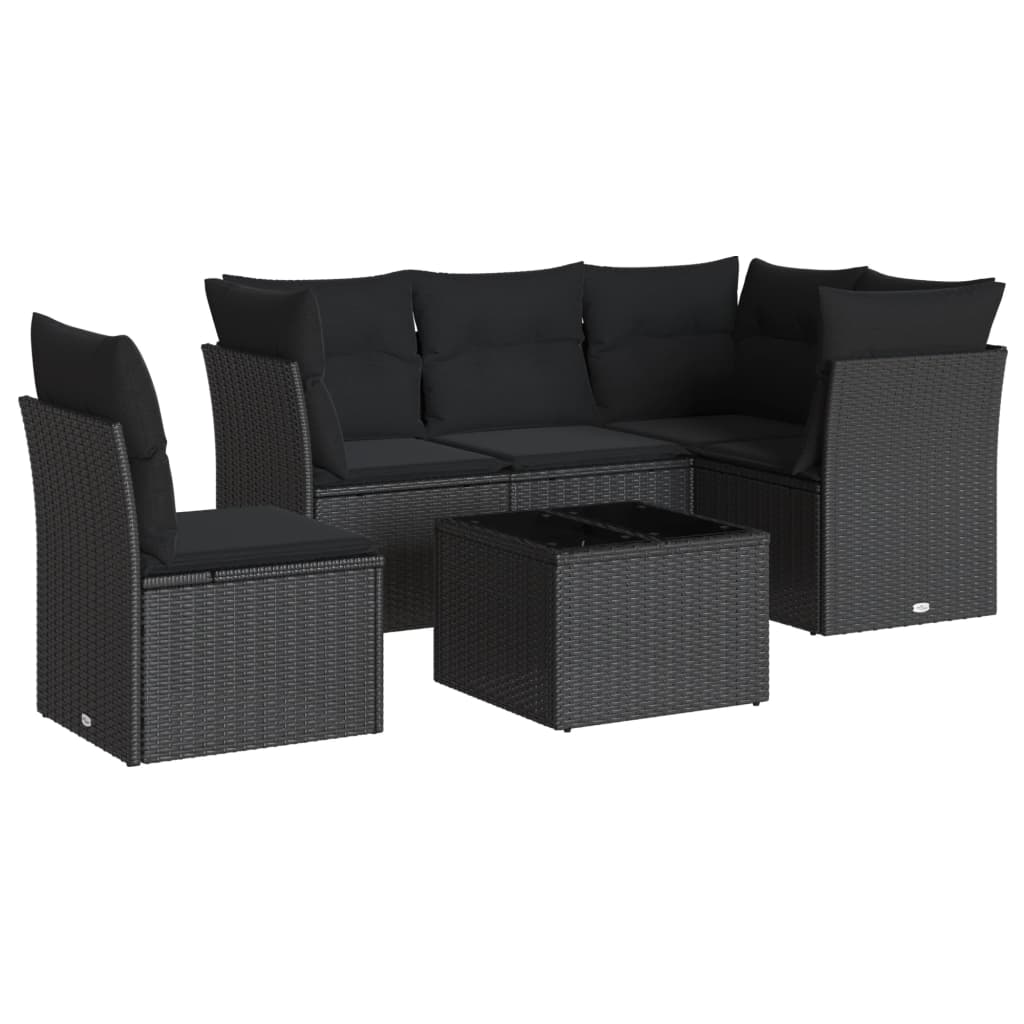 sofasæt til haven 6 dele med hynder polyrattan sort