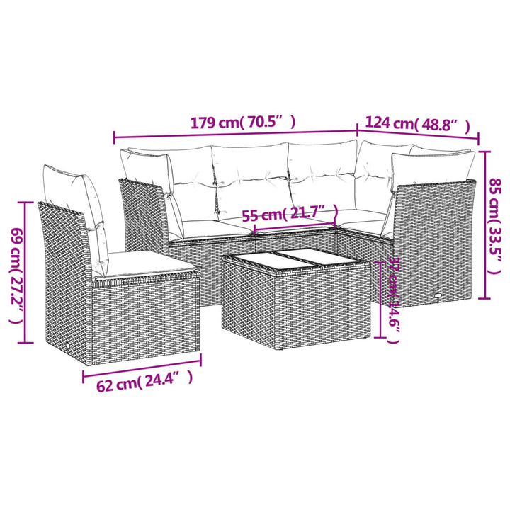 sofasæt til haven 6 dele med hynder polyrattan beige