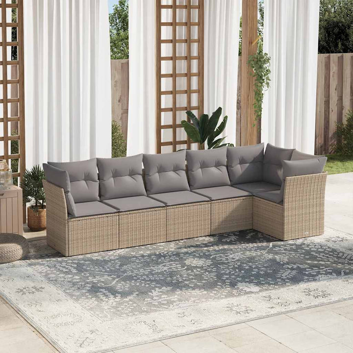 sofasæt til haven 6 dele med hynder polyrattan beige