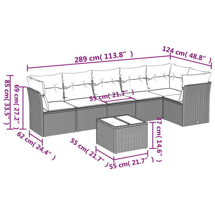 sofasæt til haven 7 dele med hynder polyrattan beige