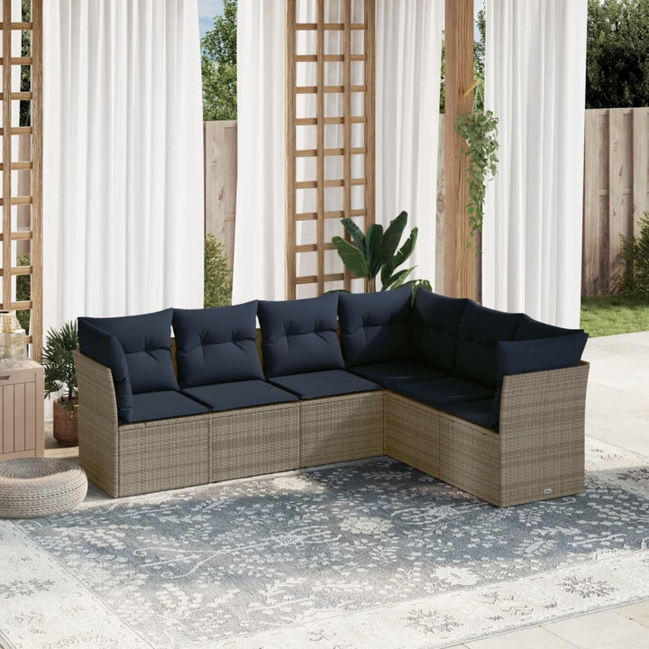 havesofasæt med 6 dele og hynder grå polyrattan