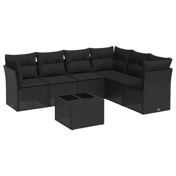 sofasæt til haven 7 dele med hynder polyrattan sort
