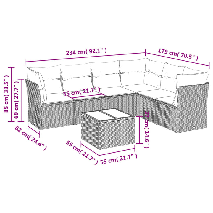 sofasæt til haven 7 dele med hynder polyrattan sort