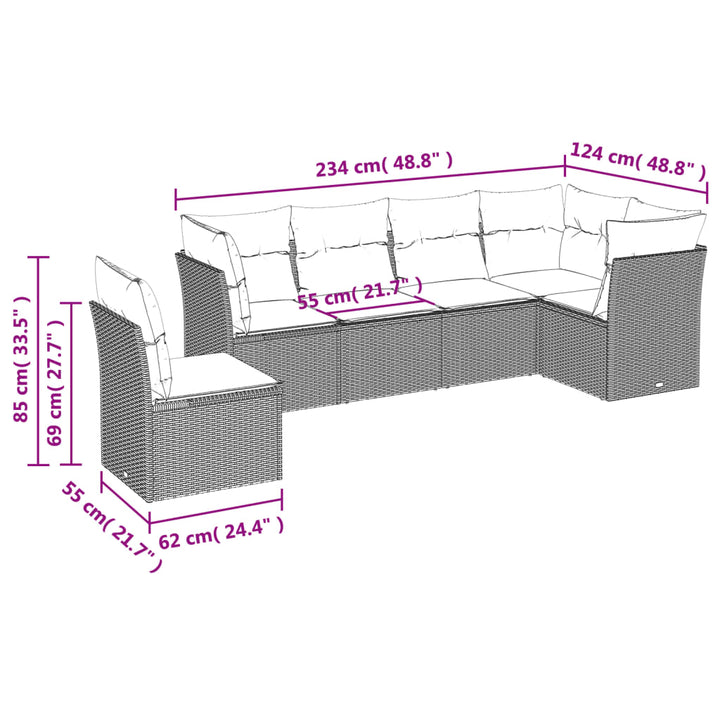 sofasæt til haven 6 dele med hynder polyrattan sort