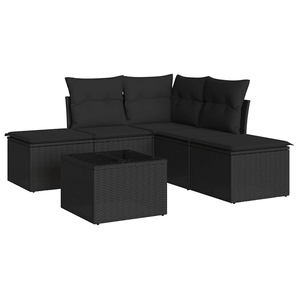 sofasæt til haven 6 dele med hynder polyrattan sort