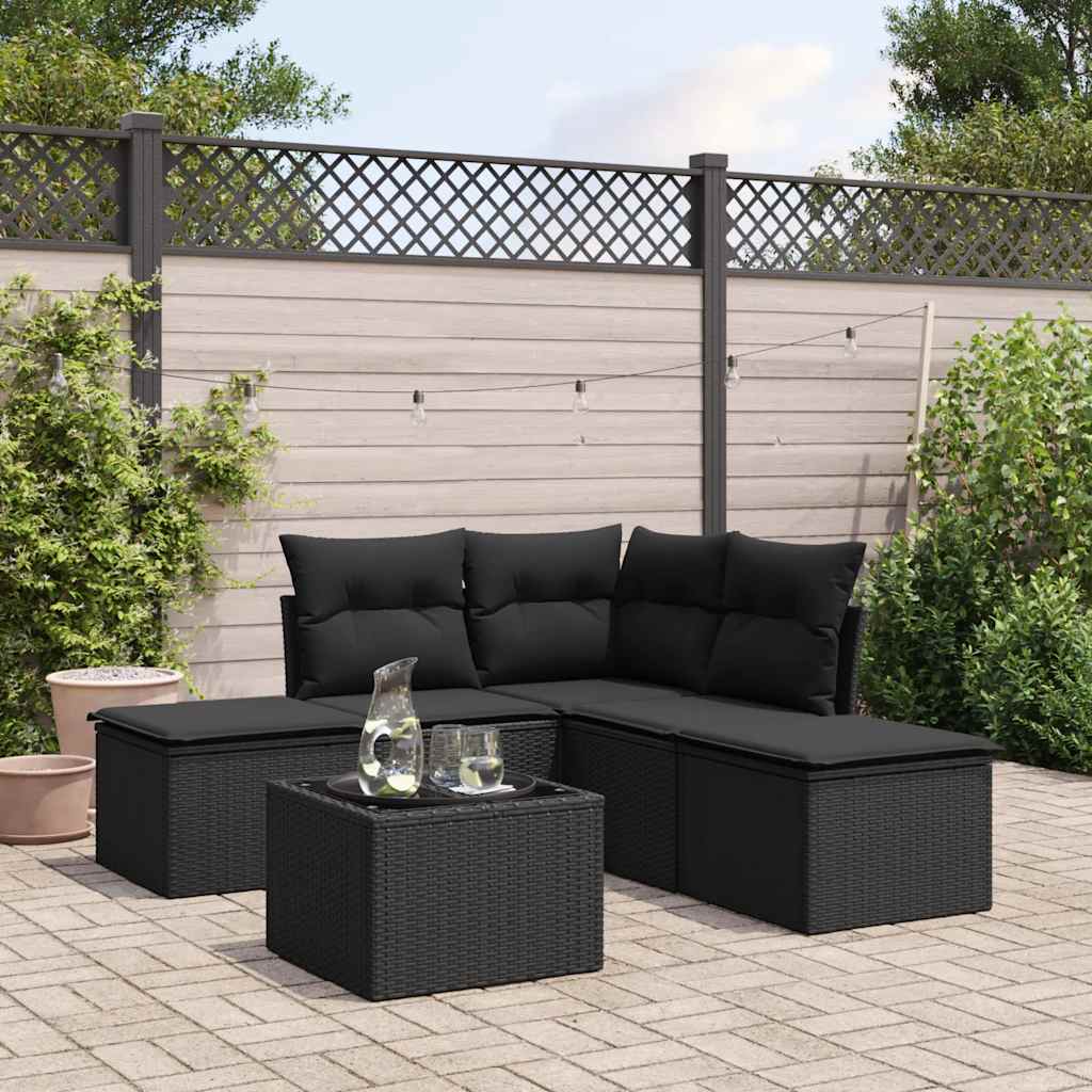 sofasæt til haven 6 dele med hynder polyrattan sort