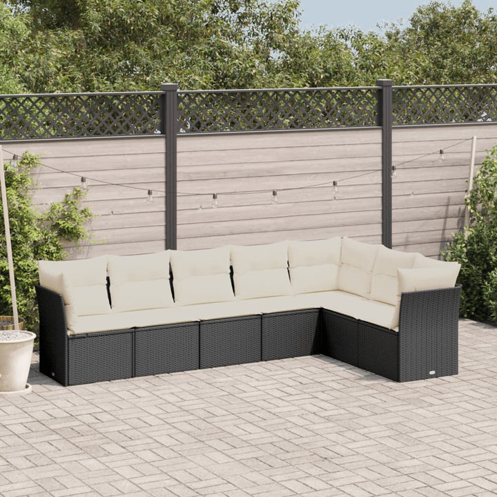 sofasæt til haven 7 dele med hynder polyrattan sort