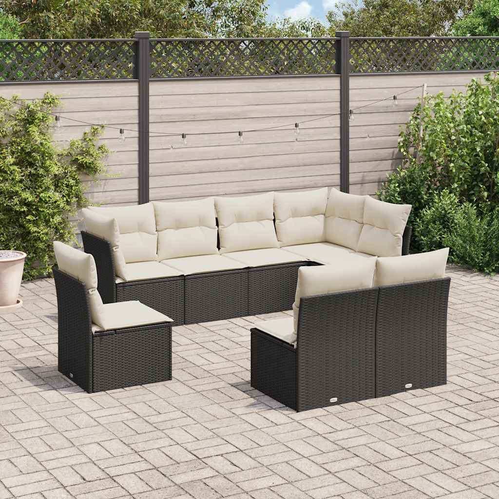 sofasæt til haven 8 dele med hynder polyrattan sort
