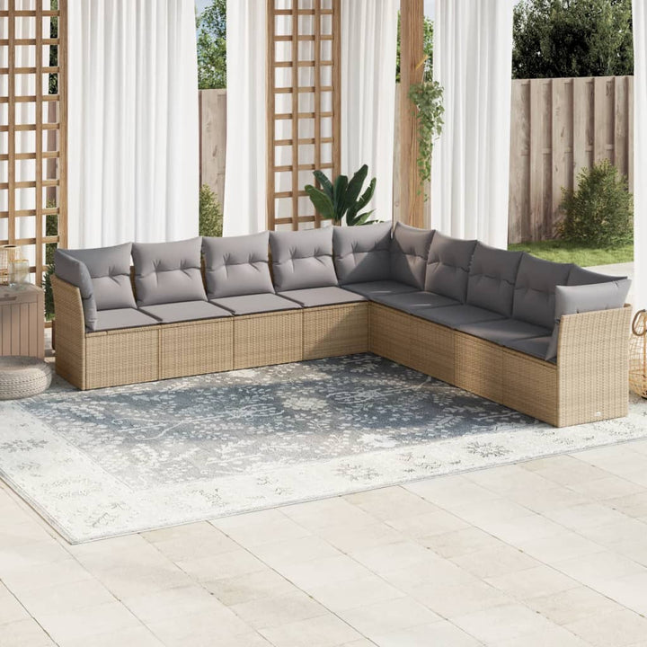 sofasæt til haven 9 dele med hynder polyrattan beige