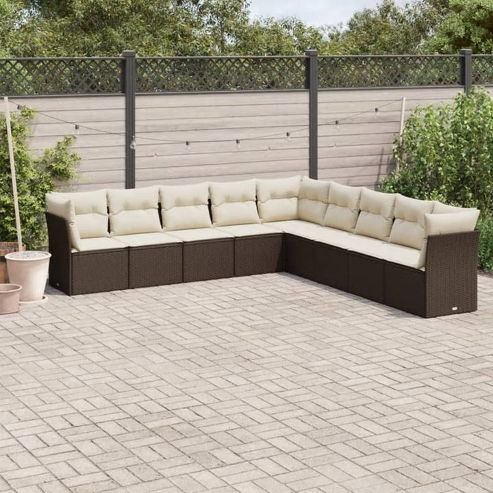 sofasæt til haven 9 dele med hynder polyrattan brun