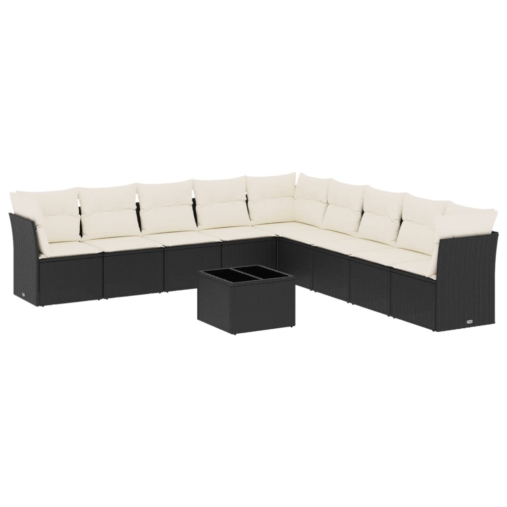 sofasæt til haven 10 dele med hynder polyrattan sort