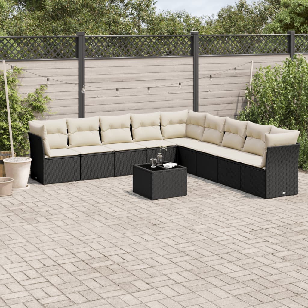 sofasæt til haven 10 dele med hynder polyrattan sort
