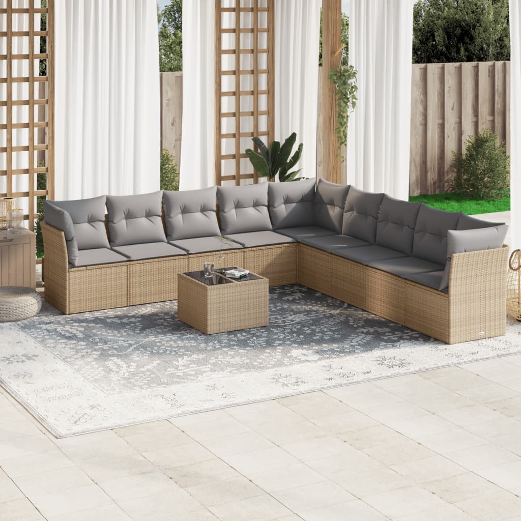 sofasæt til haven 10 dele med hynder polyrattan beige