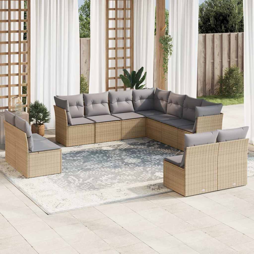 sofasæt til haven 11 dele med hynder polyrattan beige