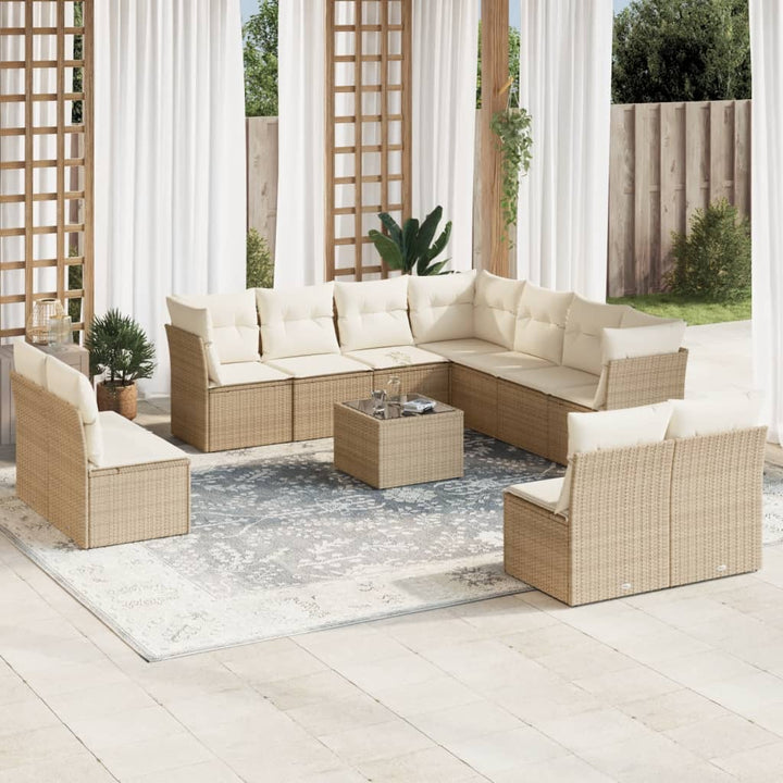 sofasæt til haven 12 dele med hynder polyrattan beige