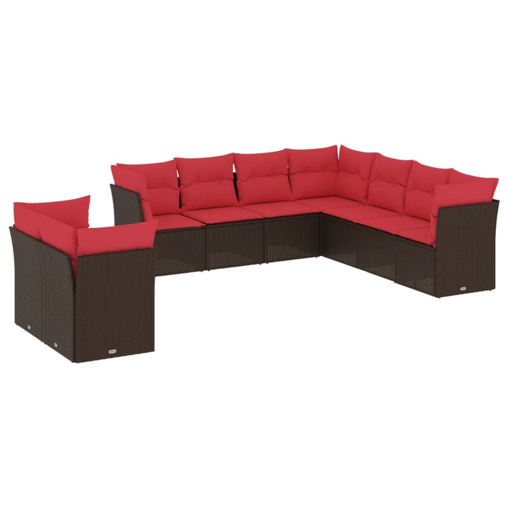 havesofasæt med 9 dele og hynder brun polyrattan