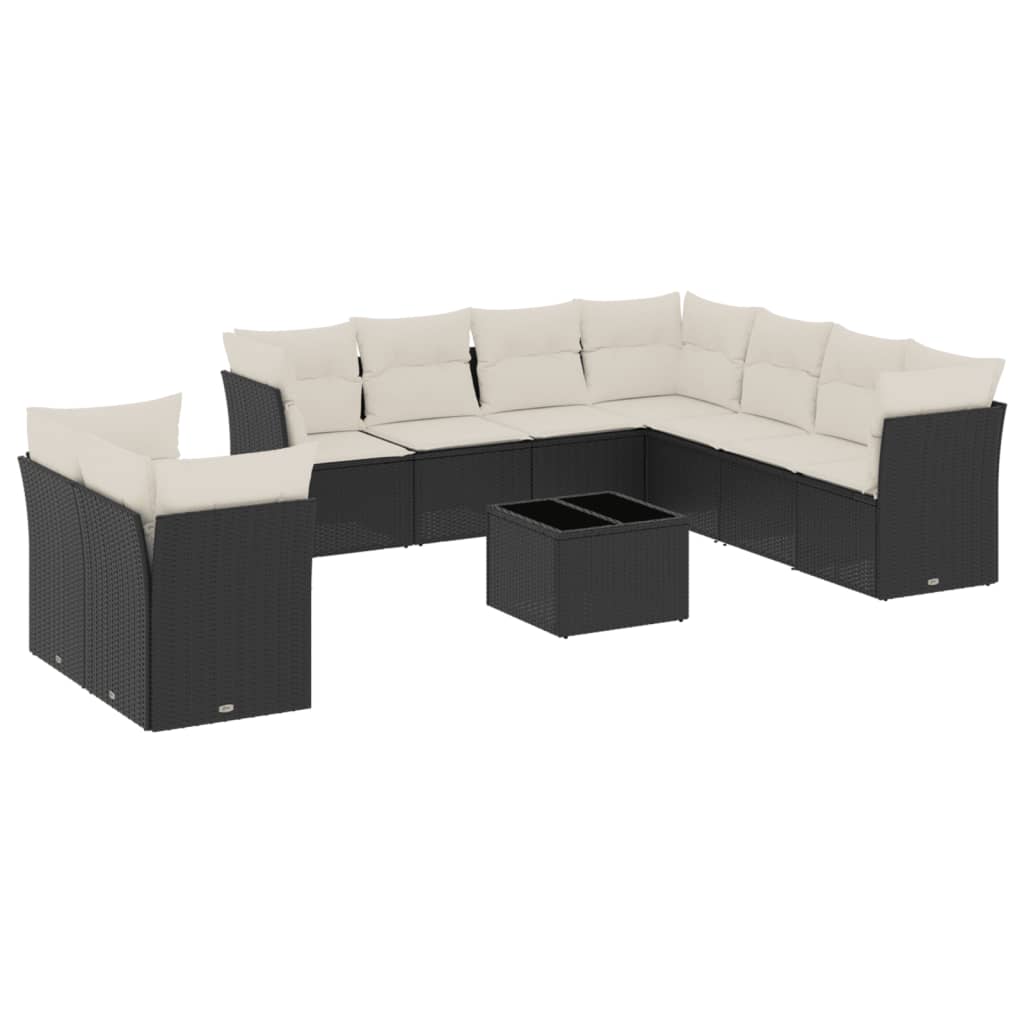 sofasæt til haven 10 dele med hynder polyrattan sort
