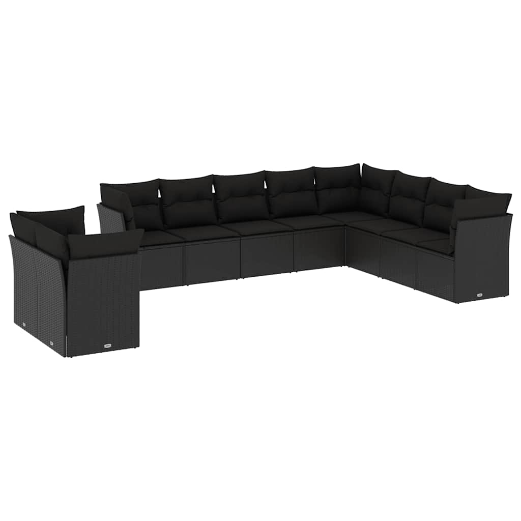 sofasæt til haven 10 dele med hynder polyrattan sort