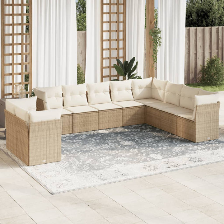 sofasæt til haven 10 dele med hynder polyrattan beige