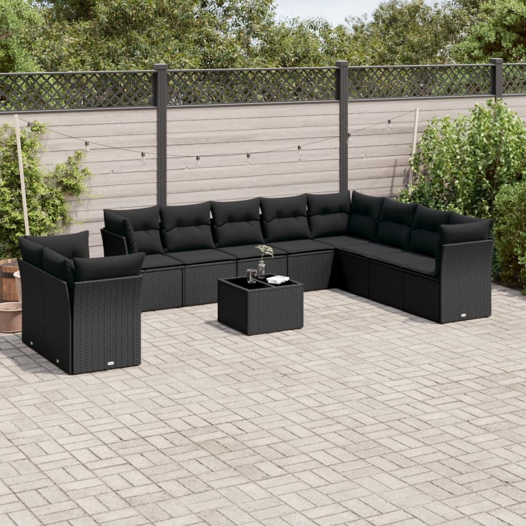 sofasæt til haven 11 dele med hynder polyrattan sort