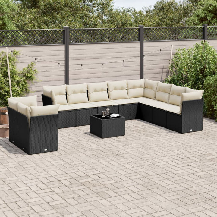 sofasæt til haven 11 dele med hynder polyrattan sort