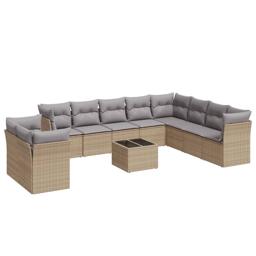 sofasæt til haven 11 dele med hynder polyrattan beige