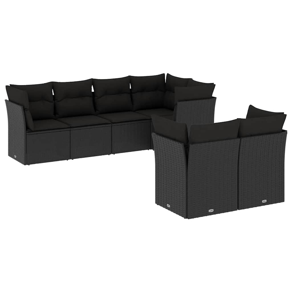sofasæt til haven 7 dele med hynder polyrattan sort