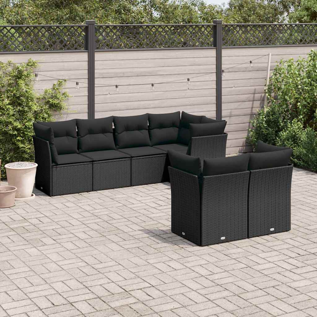 sofasæt til haven 7 dele med hynder polyrattan sort